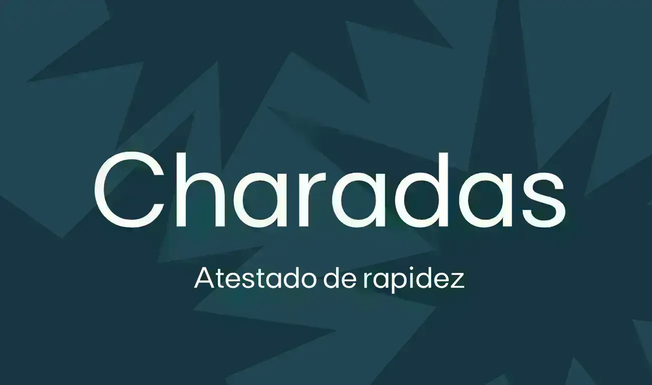 Dark blue background with "Charada - Atestado de rapidez" written in white