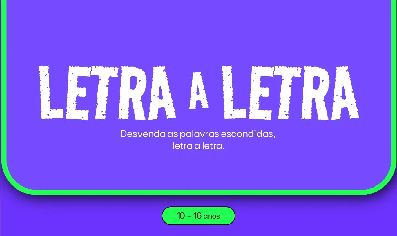 Cover frame of the game name "Letra a letra" on a violet colored background